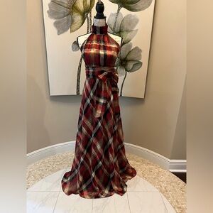 CALF Fashion Plaid Halter Maxi Dress - Size M - NWT